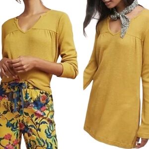 T.LA. Anthropologie Waffle Knit Henley Tunic Top With V Cut Orange Sz XS